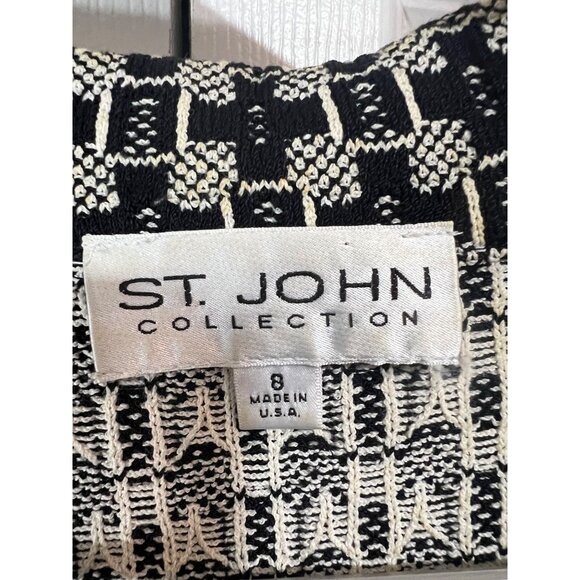 St. John Black & White Geometric Knit Zip-Up Jacket - Picture 8 of 10